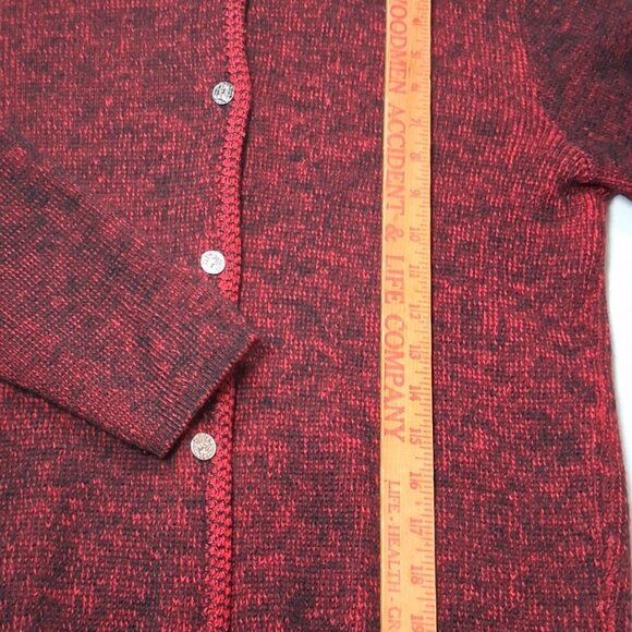 Vintage Cardigan Sweater Women Red Black Chess Knight Silver Button Up Knit - Picture 9 of 15